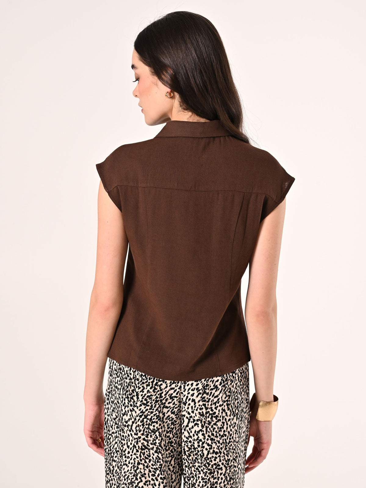 Camicetta in Lino Viscosa Marrone
