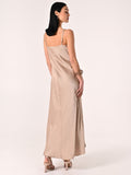 Abito Lungo in Envers Satin Beige Scuro