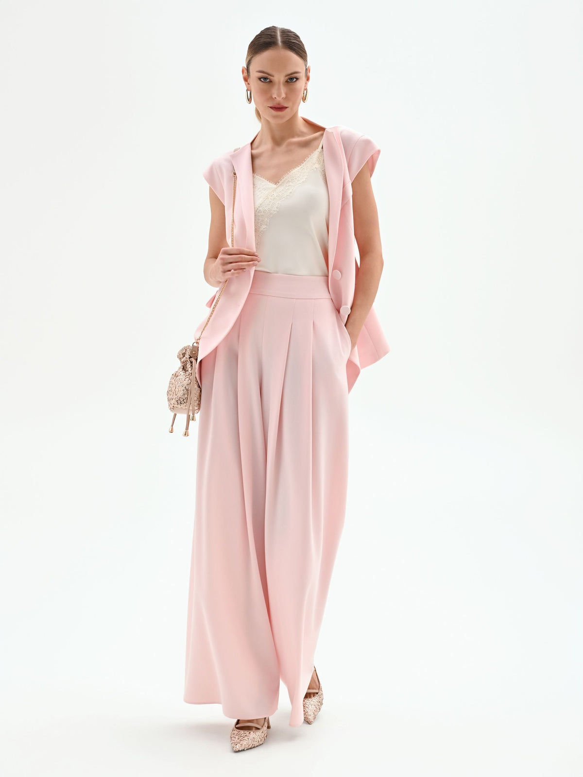 Pantalone palazzo rosa pastello