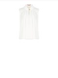 Top panna in georgette con collo arricciato
