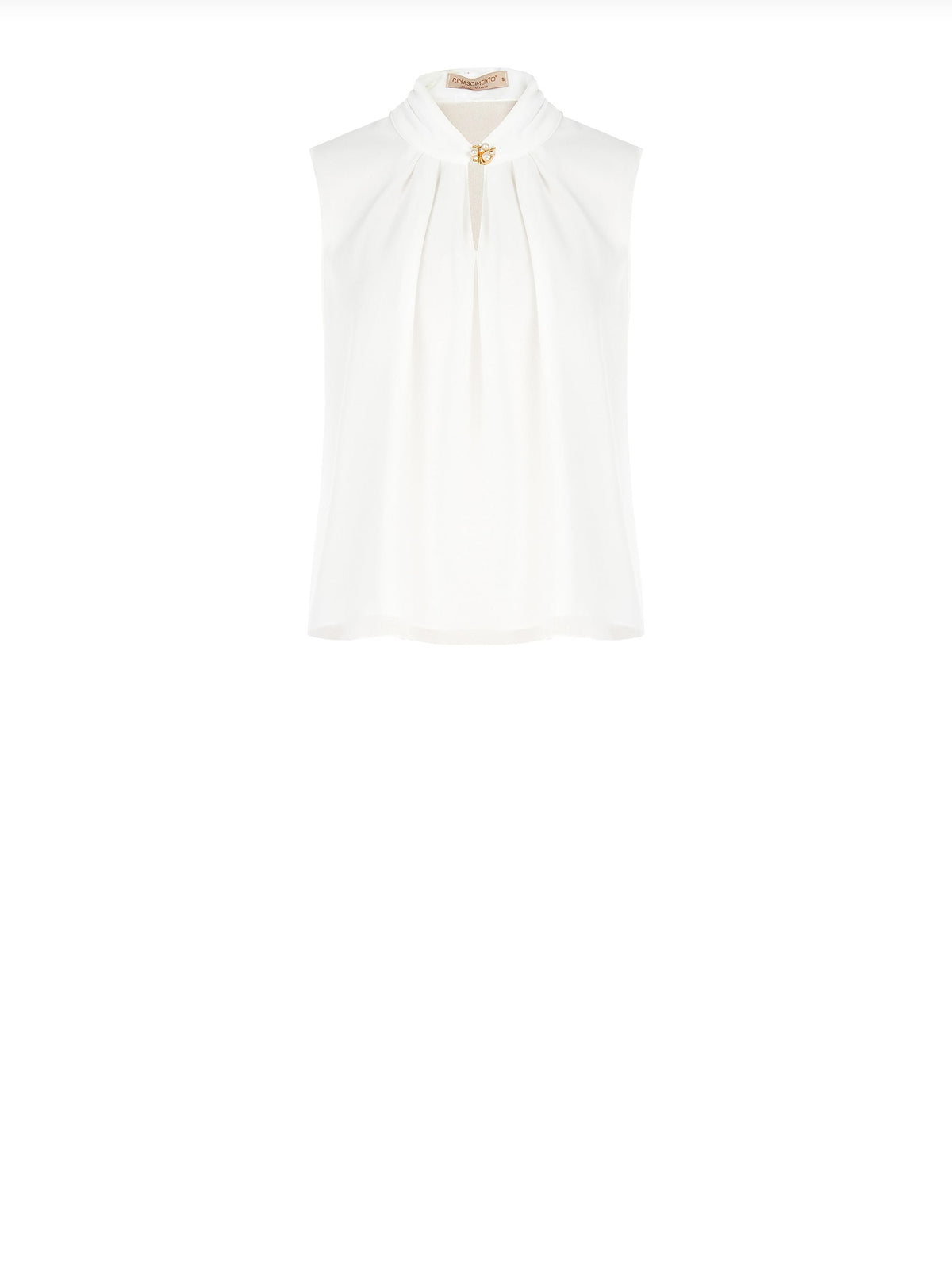 Top panna in georgette con collo arricciato