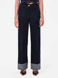 Pantalone blu navy in velluto con impunture a contrasto Giorgia Palmas X Rinascimento