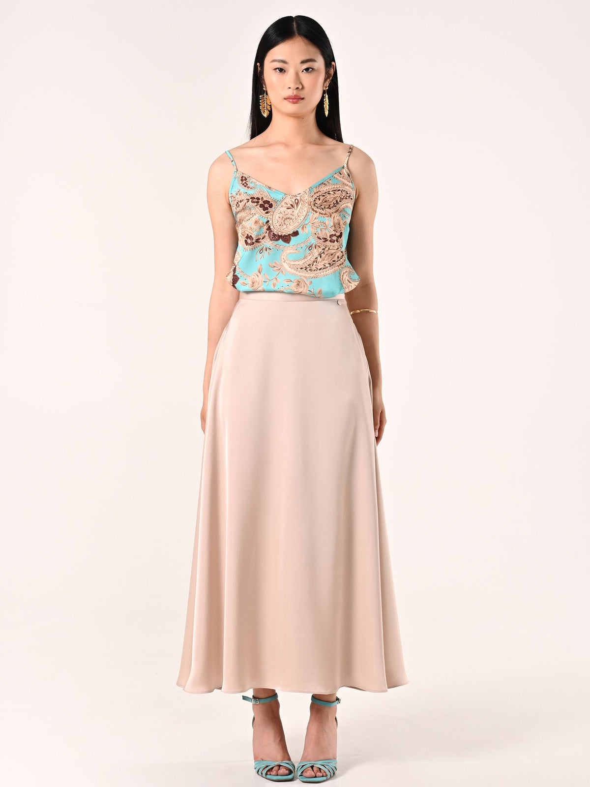 Gonna in Raso Beige Chiaro