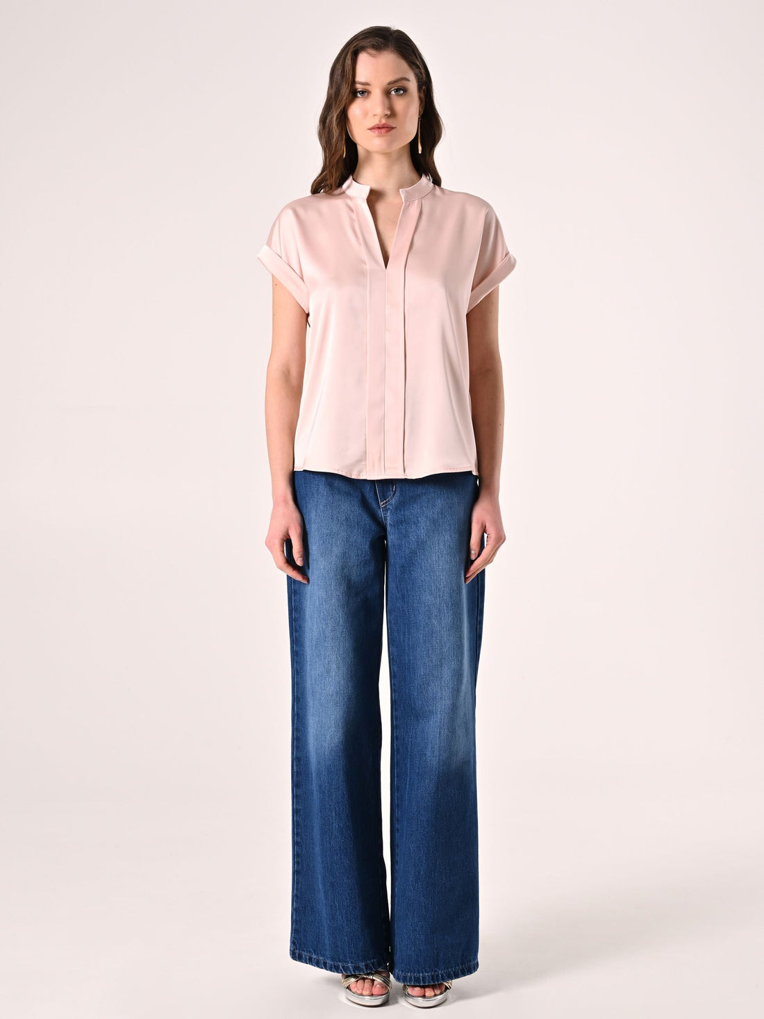 Blusa con Collo alla Coreana Rosa