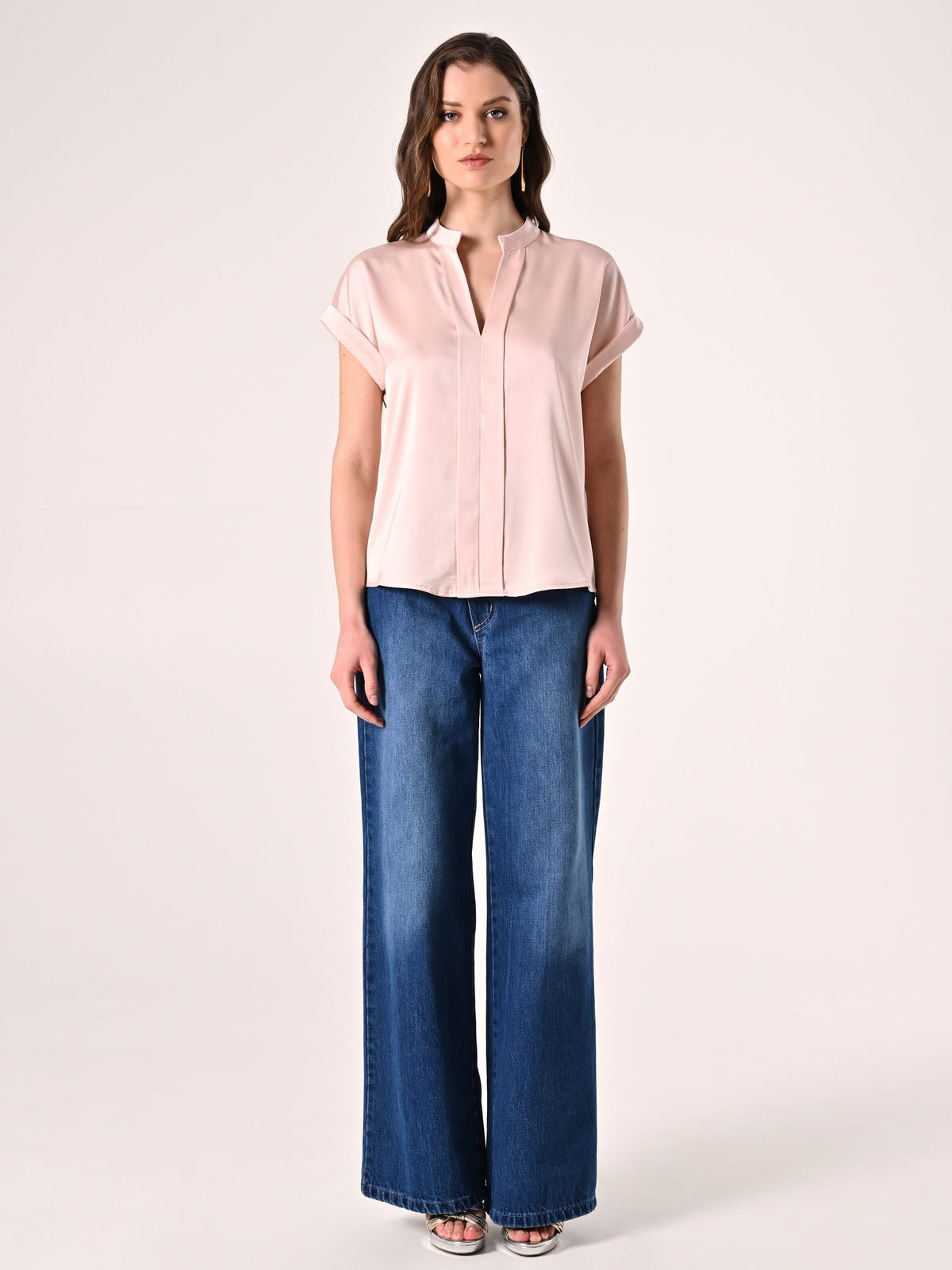 Blusa con Collo alla Coreana Rosa