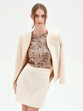 Blusa crop in paillettes marrone bronzo