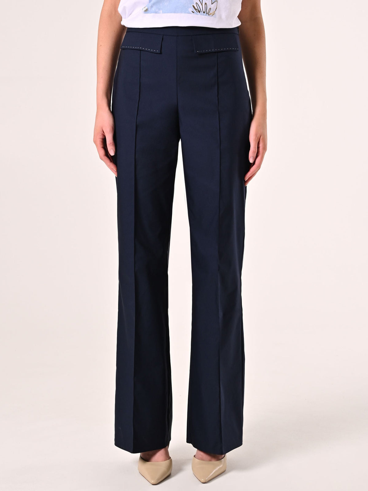 Pantaloni Blu in Cotone con Patte