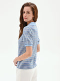 Polo in maglia azzurra a righe