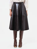 Gonna midi marrone in similpelle stampa cocco