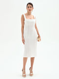 Abito midi bianco con scollo quadrato