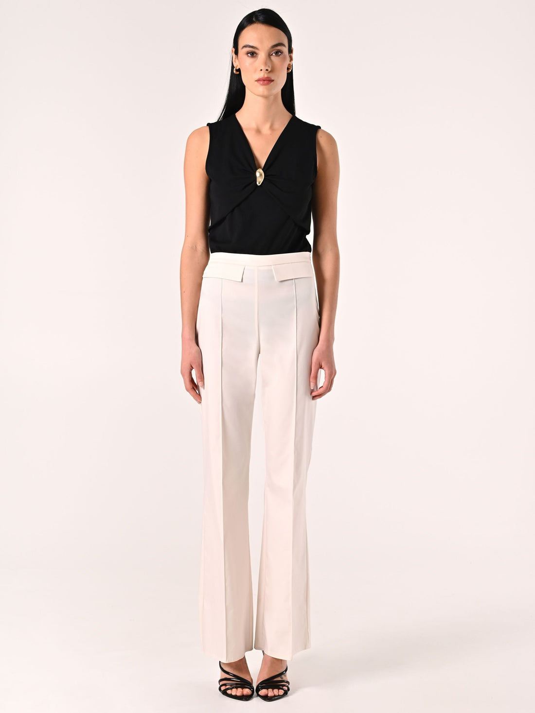 Pantaloni Bianchi in Cotone con Patte