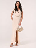 Abito Lungo Beige Chiaro in scuba Mano Crepe