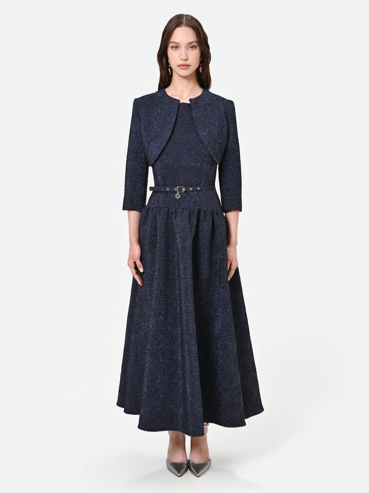 Coprispalla blu navy in tessuto jacquard