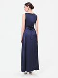 Abito lungo blu navy con scollo drappeggiato