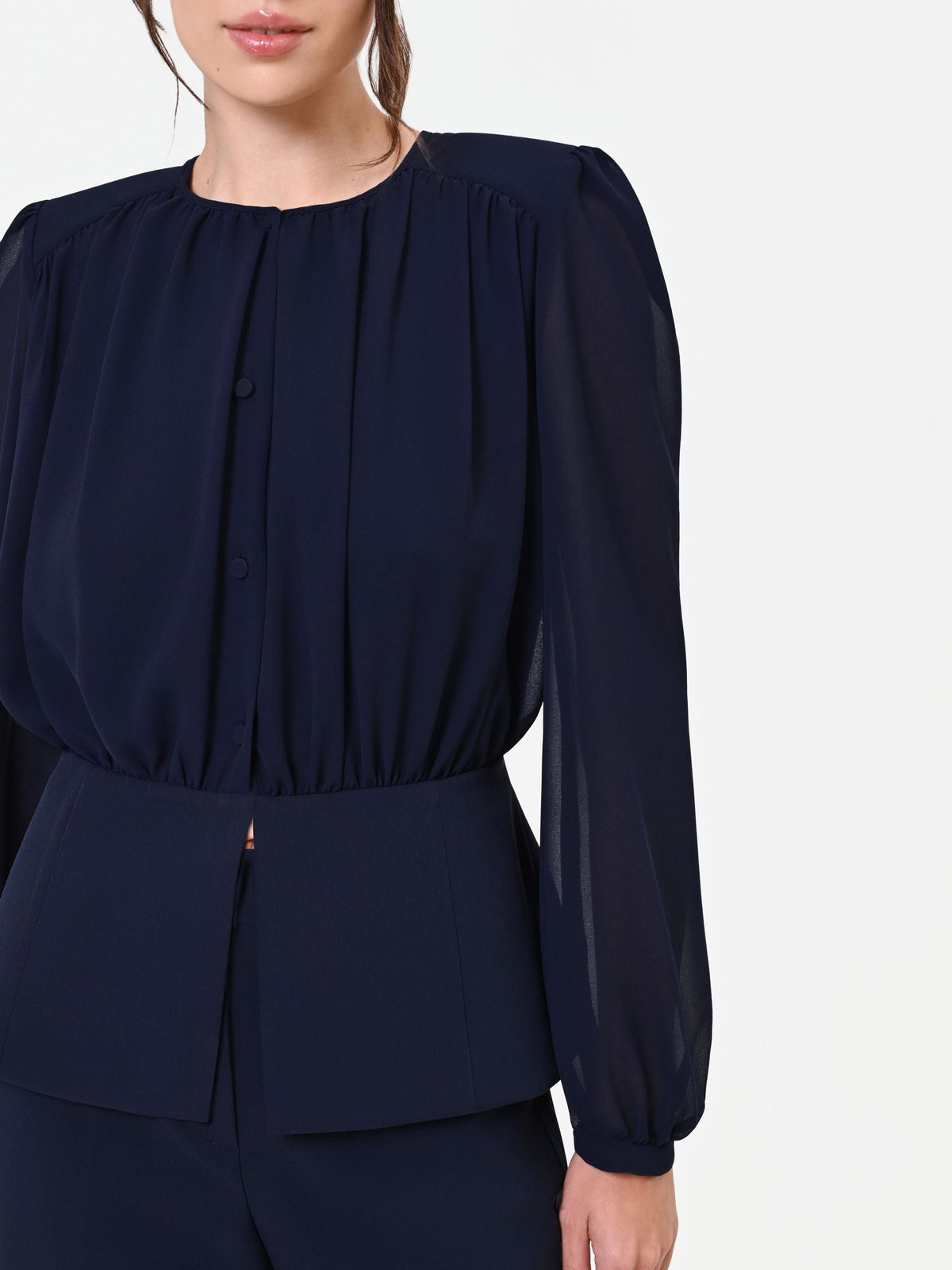 Camicia Studio blu navy in georgette con baschina