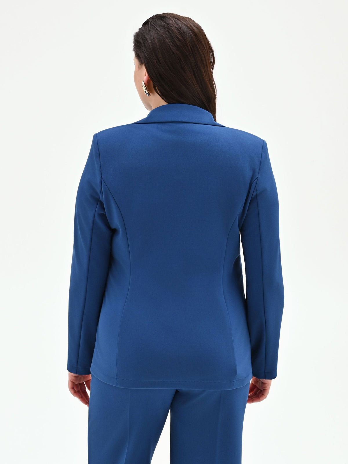Giacca Curvy doppiopetto blu brillante in scuba mano crepe