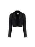 Giacca cropped nera in tessuto jacquard