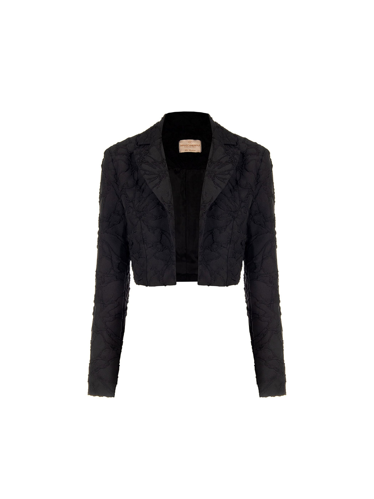 Giacca cropped nera in tessuto jacquard