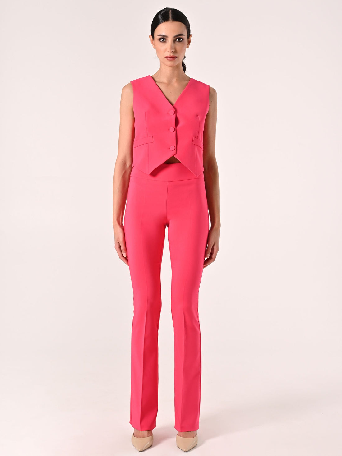 Pantaloni in Tessuto Tecnico Fuxia con Fascione in Vita
