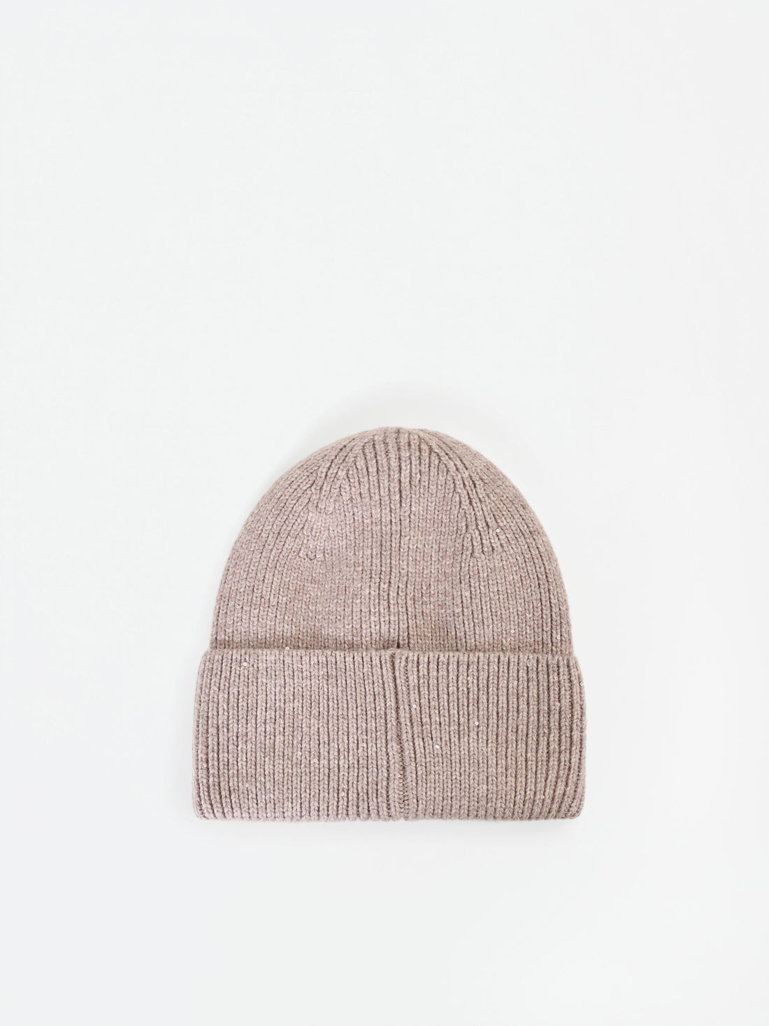 Cappellino beanie tortora beige con paillettes