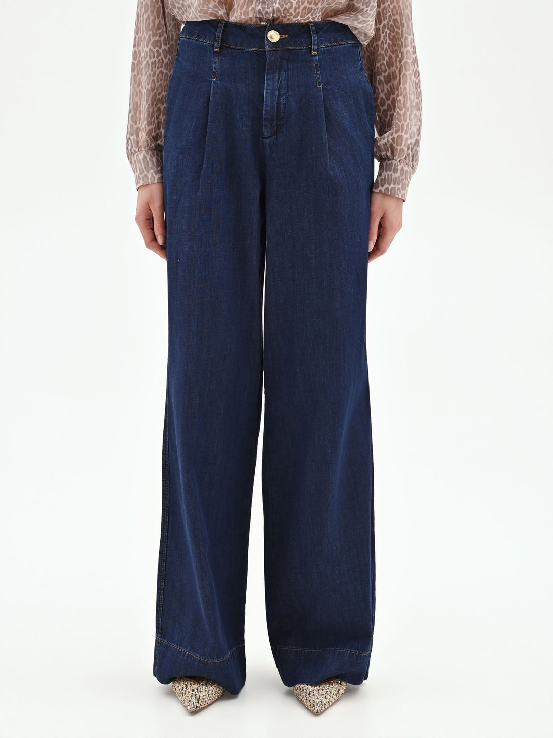 Jeans palazzo blu a vita alta
