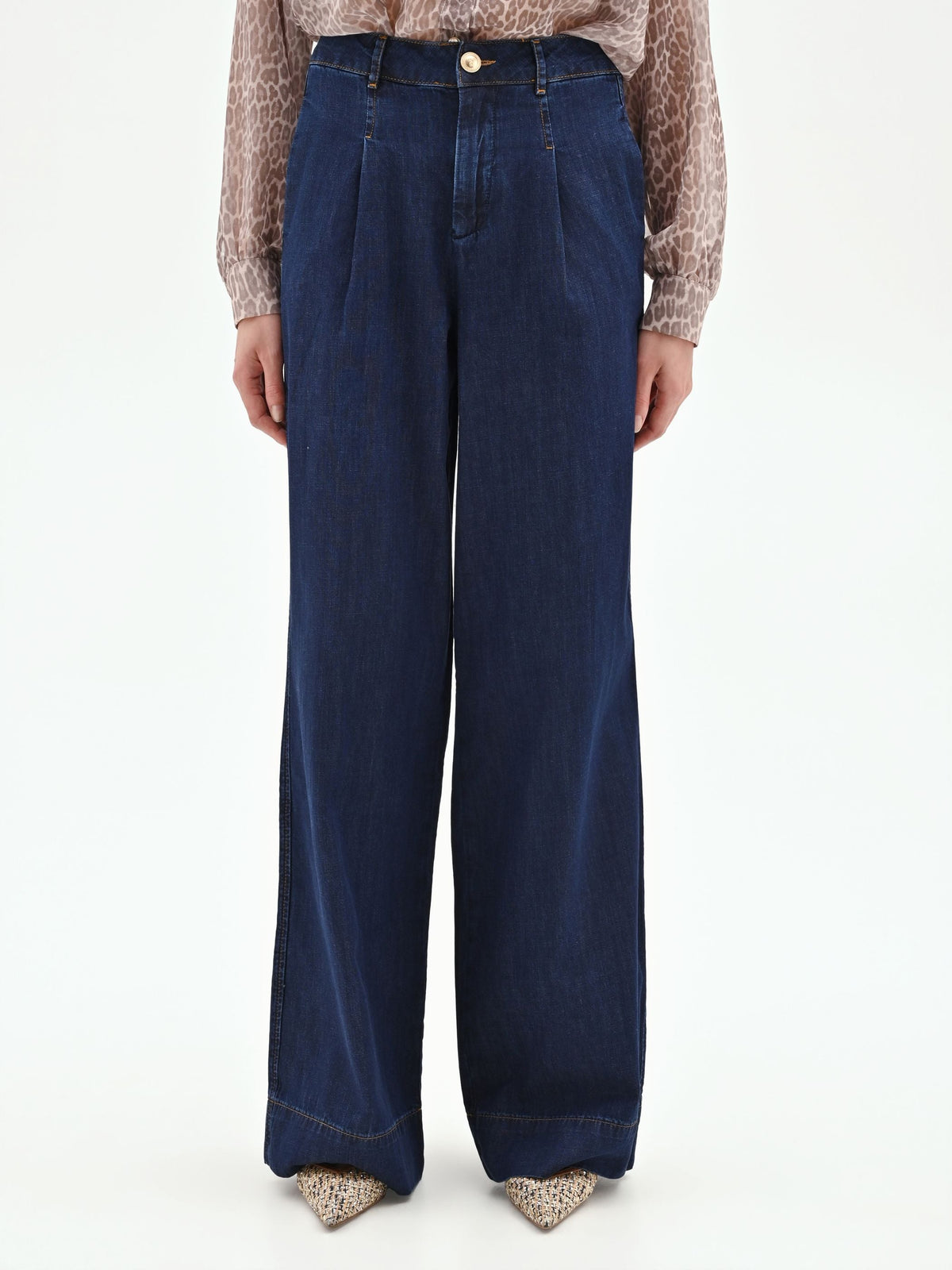 Jeans palazzo blu a vita alta