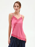 Top in raso rosa con inserti in pizzo