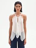 Top panna bianco con scollo all'americana