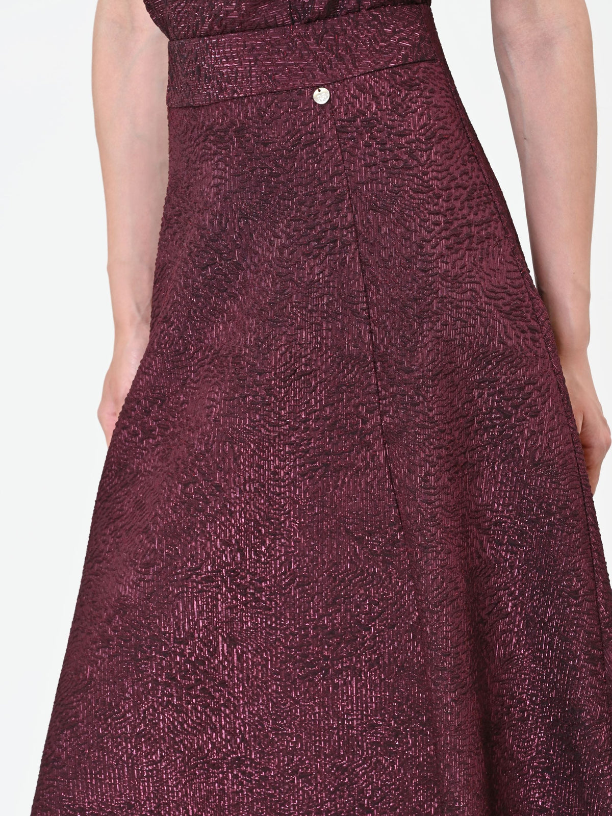 Gonna midi bordeaux intessuto jacquard lamé
