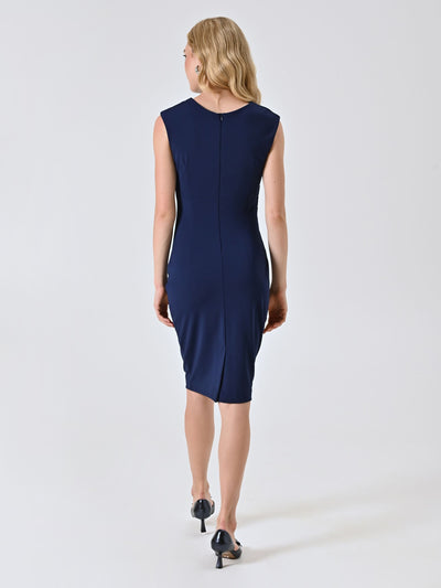 Tubino Blu Navy in Punto Milano con Drappeggio