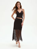 Gonna longuette in pizzo stretch cioccolato