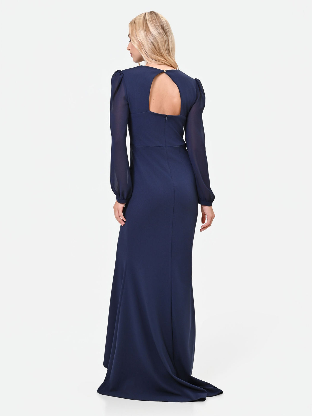 Abito lungo blu navy in scuba mano crèpe