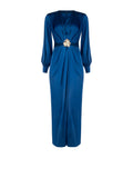 Abito lungo blu brillante con cut-out e applicazione gioiello
