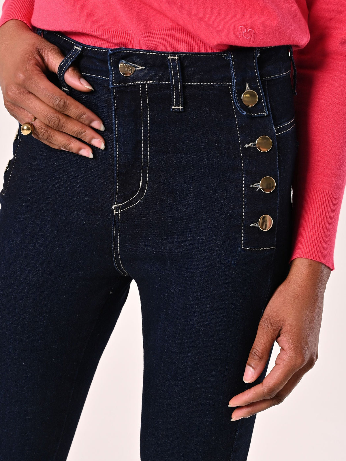 Jeans Skinny Blu con Bottoni