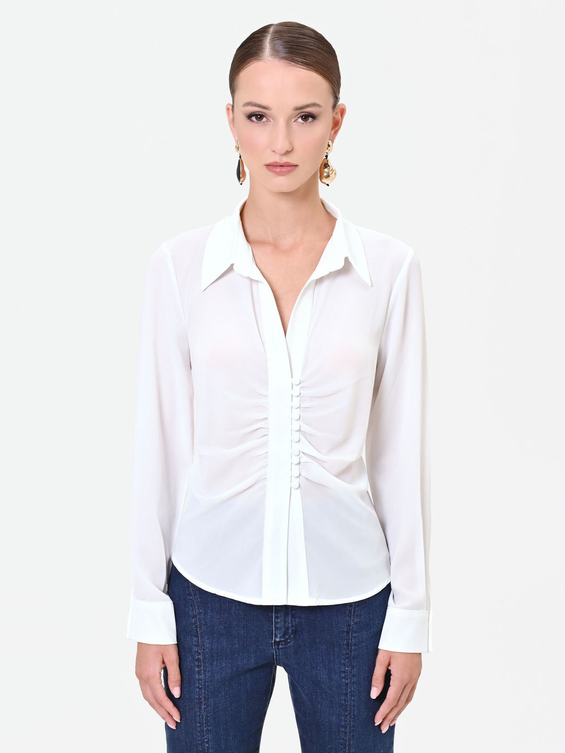 Camicia panna in georgette con drappeggio