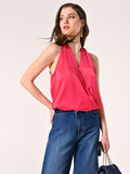 Top Fuxia in Raso con scollo all'Americana