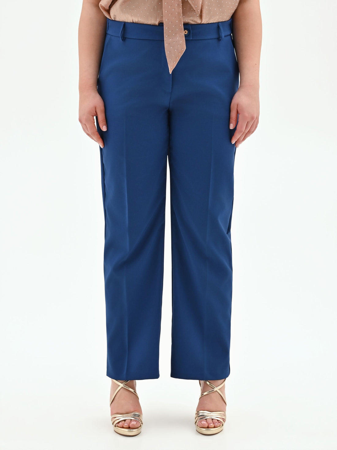 Pantalone Curvy blu brillante a vita alta in tessuto tecnico