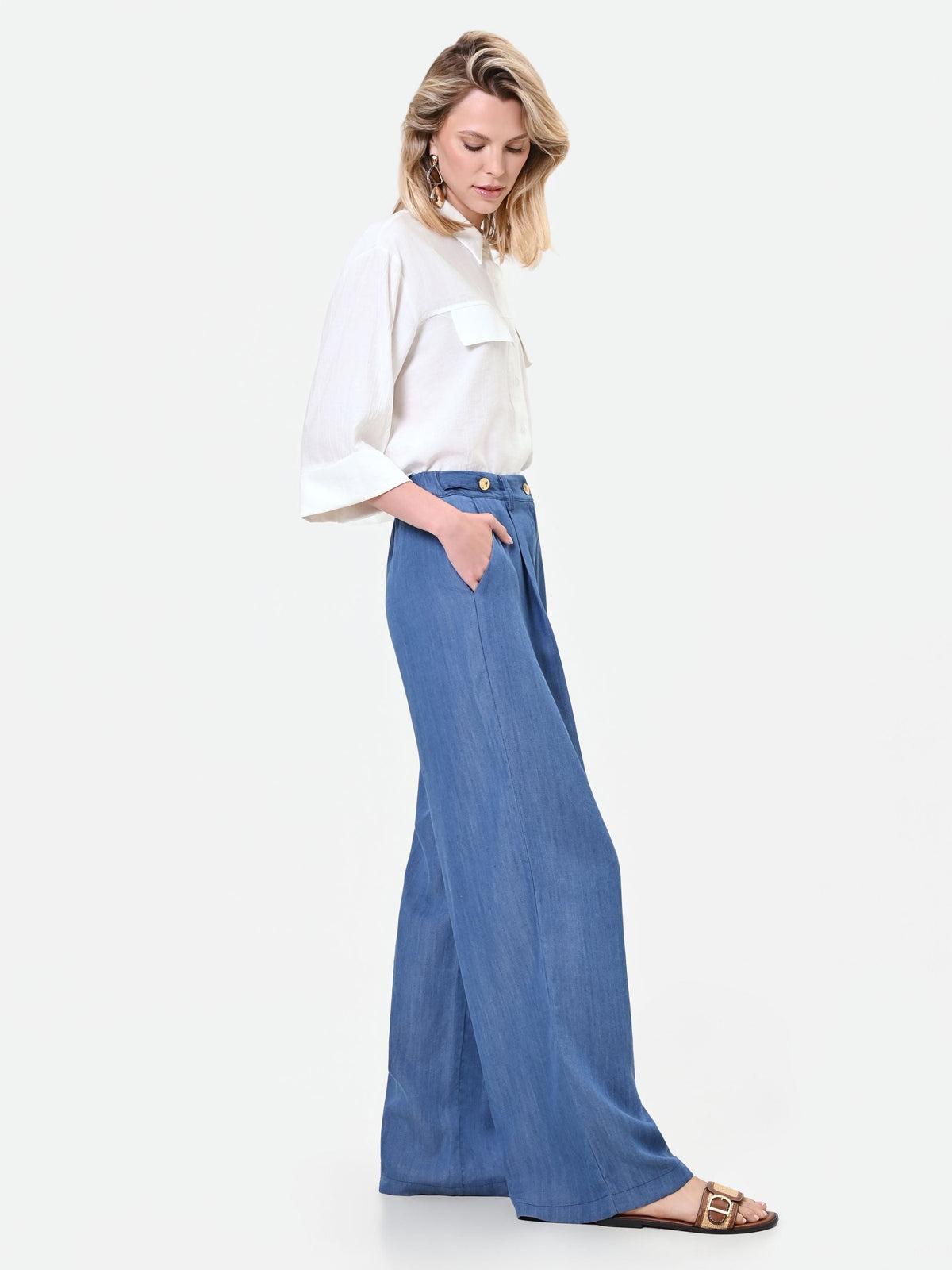 Pantalone ampio blu in lyocell