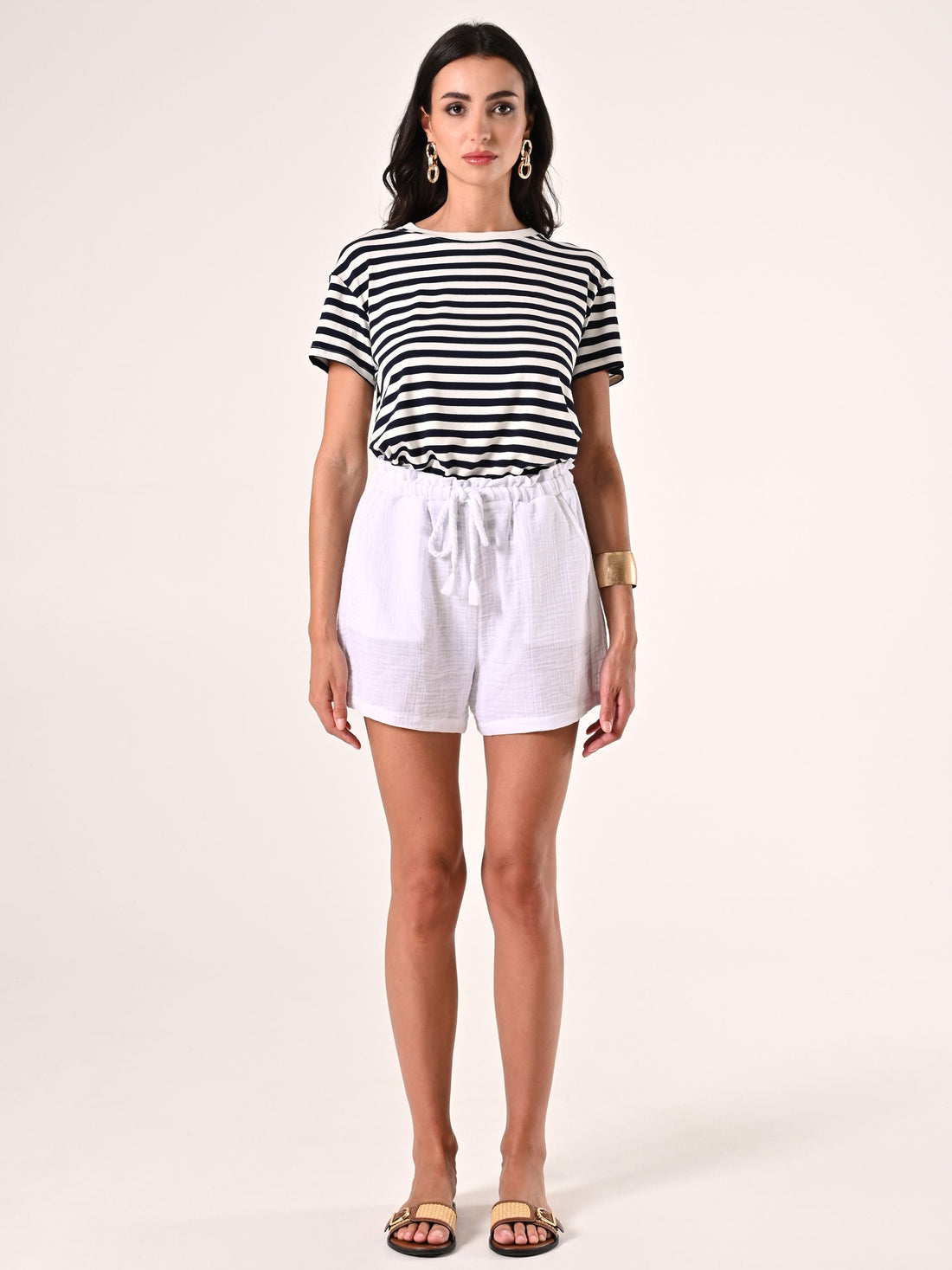 Pantaloni Ampi Corti in Cotone Bianco