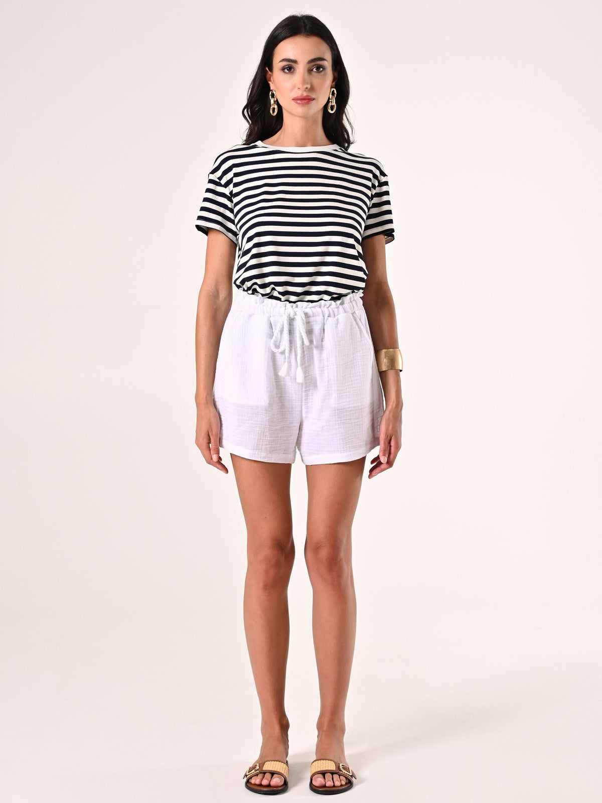 Pantaloni Ampi Corti in Cotone Bianco
