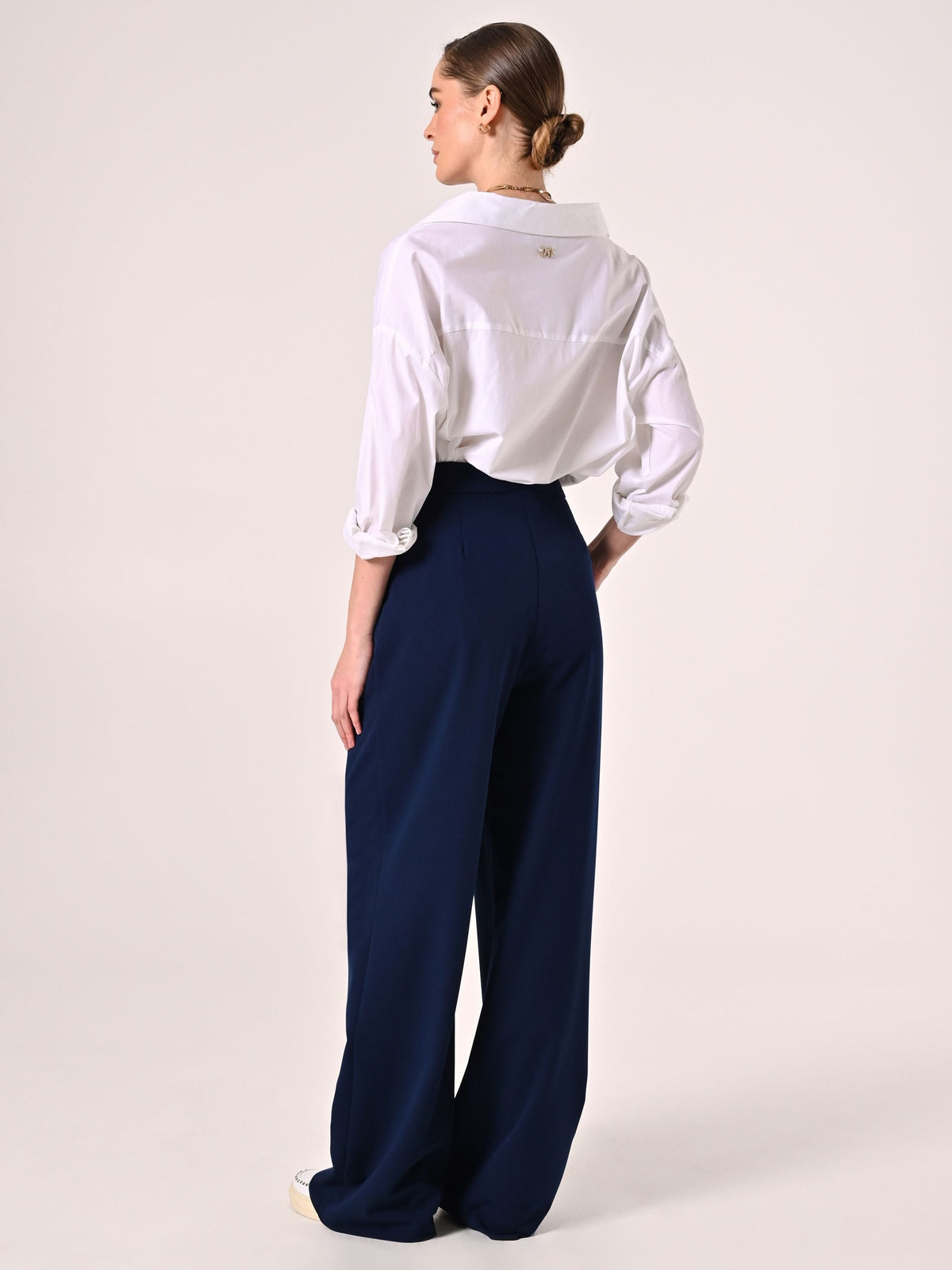 Pantaloni con Pinces in Poliviscosa Blu