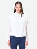 Blusa panna a maniche lunghe con plissettatura