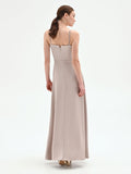 Abito lungo tortora beige con scollo a cuore