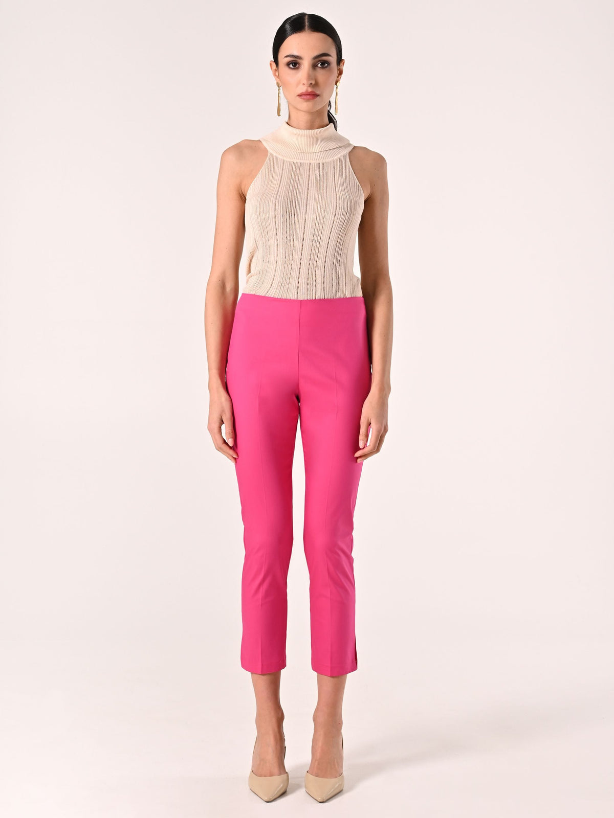 Pantaloni Skinny in Cotone Fuxia