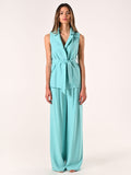 Gilet Verde Acqua con Cintura in Misto Viscosa effetto Crinkle