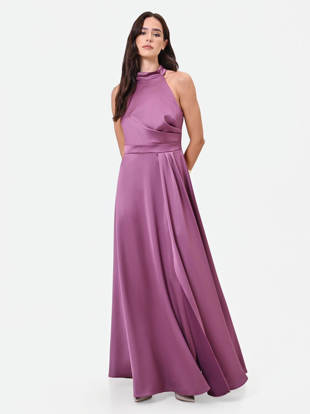 Abito Lungo Rosa Antico con scollo Halter