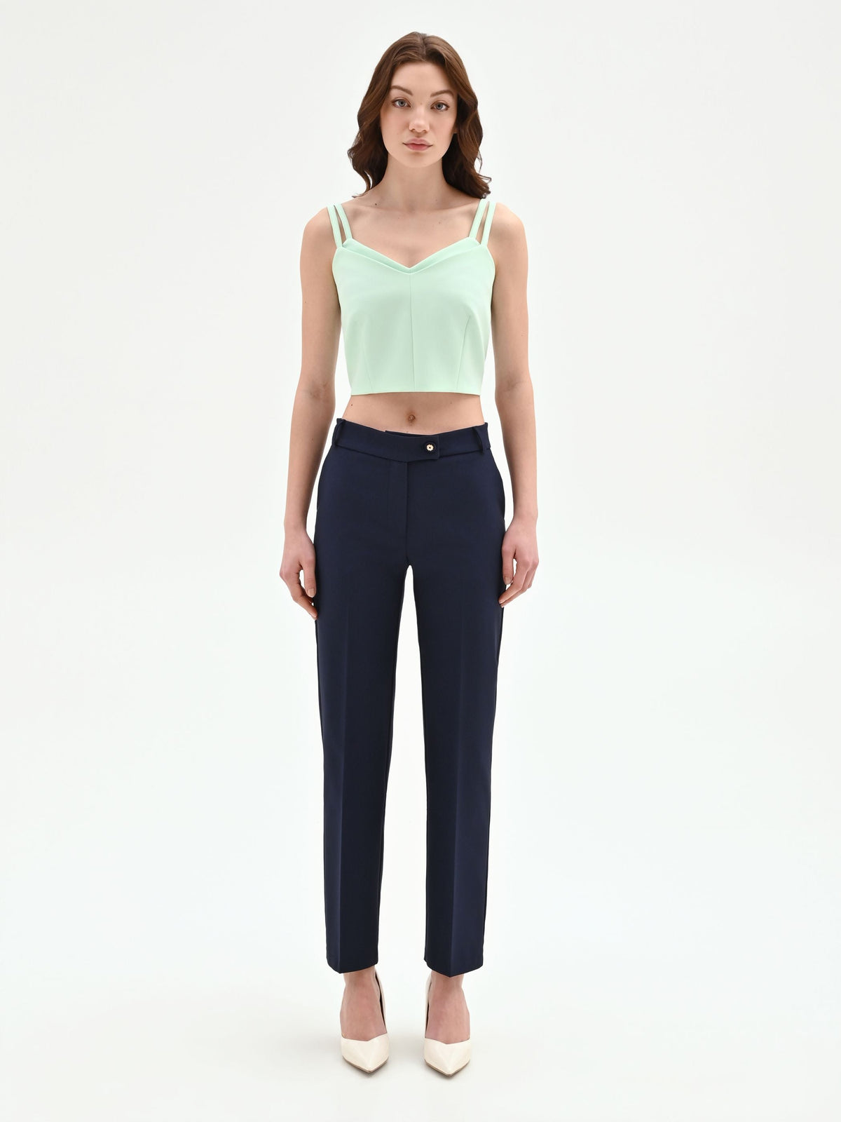 Pantalone blu dritto in tessuto tecnico