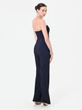 Tuta intera blu navy con bustino e drappeggio