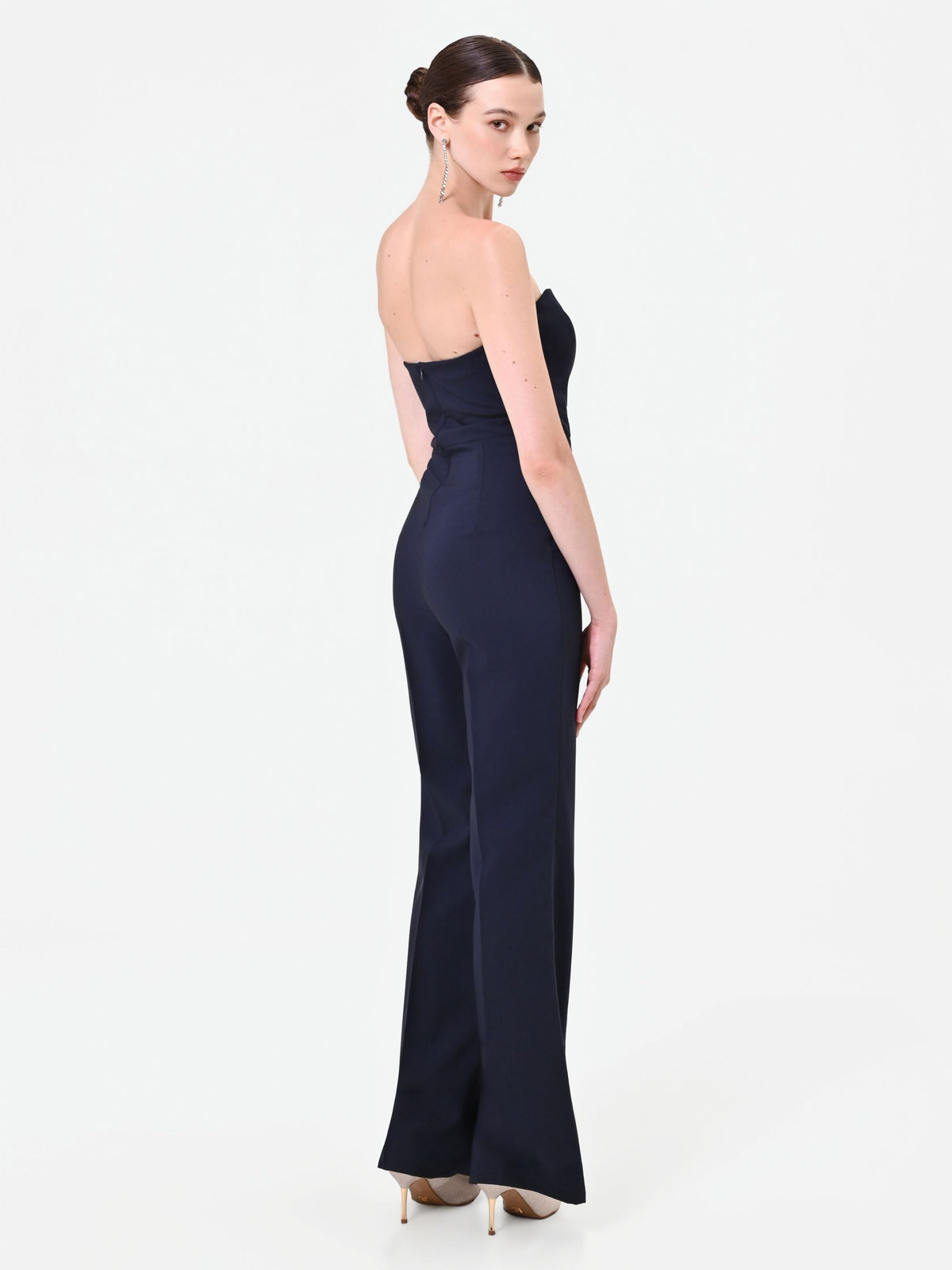 Tuta intera blu navy con bustino e drappeggio