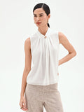 Top panna in georgette con collo arricciato